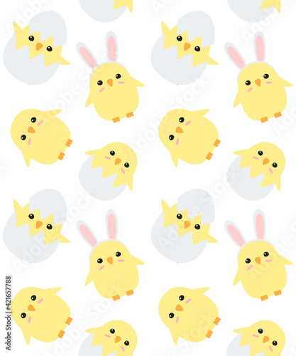 Vector seamless pattern of hand drawn flat doodle easter chicks isolated on white background
