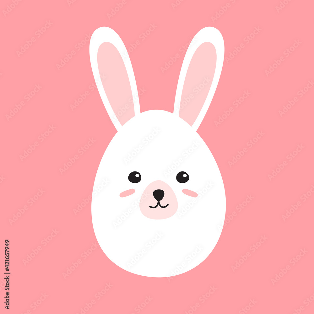 Vector flat cartoon easter egg with rabbit ears and face isolated on pink background Vector flat cartoon easter egg with rabbit ears and face isolated on pink background