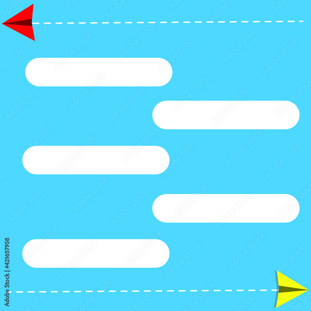 A vector of paper plane flying route on blue background and copyspace round rectangle. Presentation template concept A vector of paper plane flying route on blue background and copyspace round rectangle. Presentation template concept