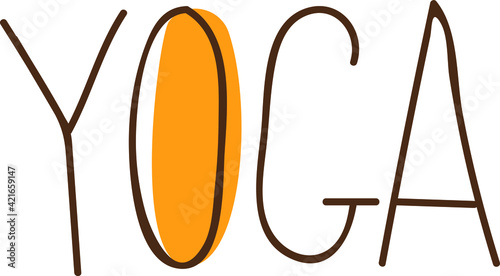 Clipart lettering yoga. Sports, fitness, worth, development, vegetarianism. Retro style. Decor for decoration. Vector illustration in cartoon style.