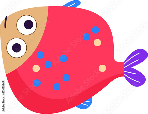 Geometric red flounder fish clipart. Marine decor. Print For printing. Retro style. Decor for decoration. Vector illustration in cartoon style. Fishing prey hunting cartoon