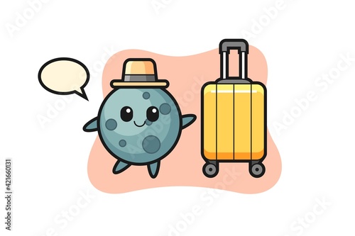 Asteroid cartoon illustration with luggage on vacation