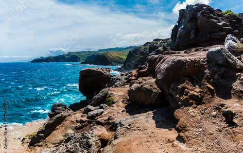 The Eroded Lava Shelf  on Nakalele Point and Poelua Bay, Maui, Hawaii, USA photo