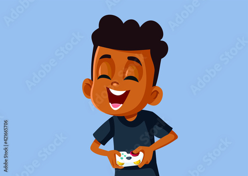 African Boy Playing Video Game Having Fun