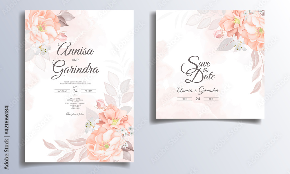  Beautiful floral frame wedding invitation card template Premium Vector