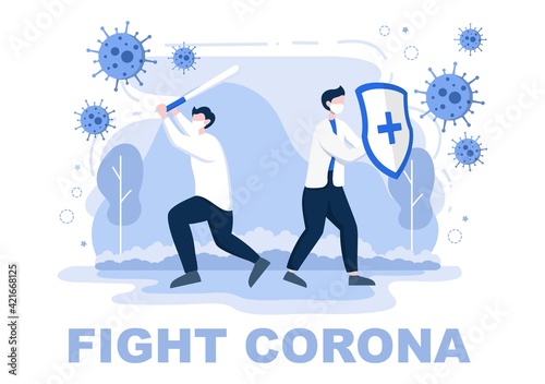 Vector Illustration Healthcare Medical People Of Protecting And Fighting Against The Corona Virus