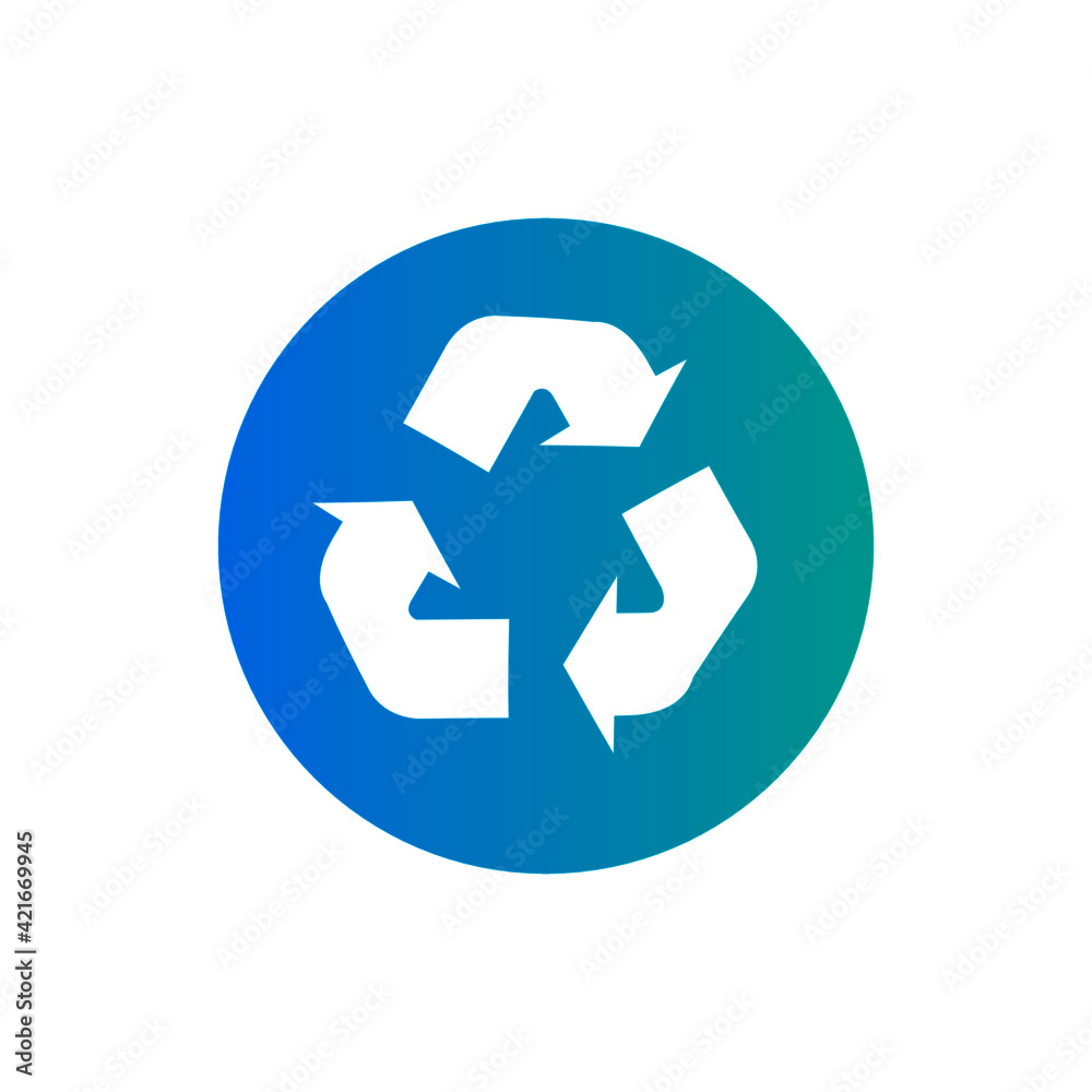 The blue glossy recycling symbol icon with gradient background The blue glossy recycling symbol icon with gradient background