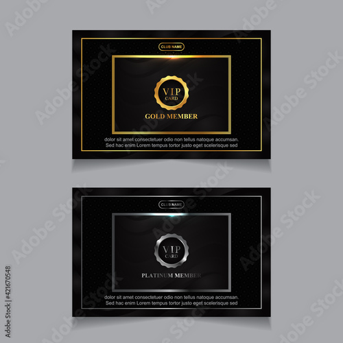 Vector VIP golden and platinum card. Black geometric pattern background with premium design. Luxury and elegant graphic template layout for vip member