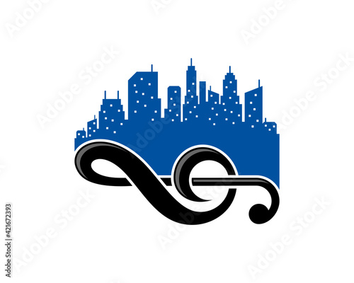 City building on the music note logo