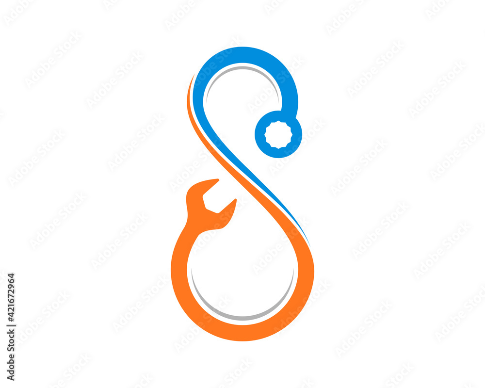 S Letter infinity with wrench repair logo S Letter infinity with wrench repair logo