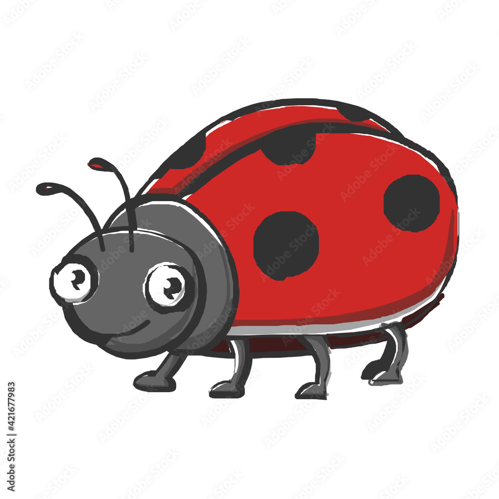 Obraz premium Beetle Icon Kids Drawing Cartoon. Bug Insect Mascot Vector Illustration. Ladybug Animal Cute Character