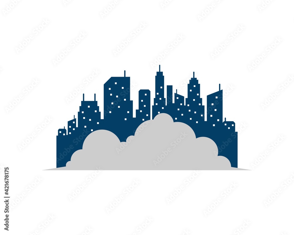 Naklejka premium Simple cloud with city building in the behind