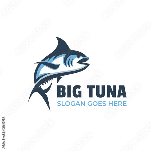 big tuna fish logo emblem label seafood vector, modern logo tuna fishing symbol design