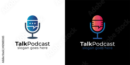podcast mic talk chat bubble logo, Radio Logo design using Microphone and Bubble chat or talk icon