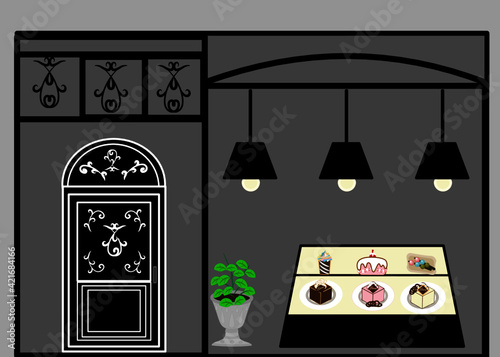Cafe bakery shop decorating by loft style  cafe there are cake dessert and drink for cafe cartoon icon background and texture interior design concept