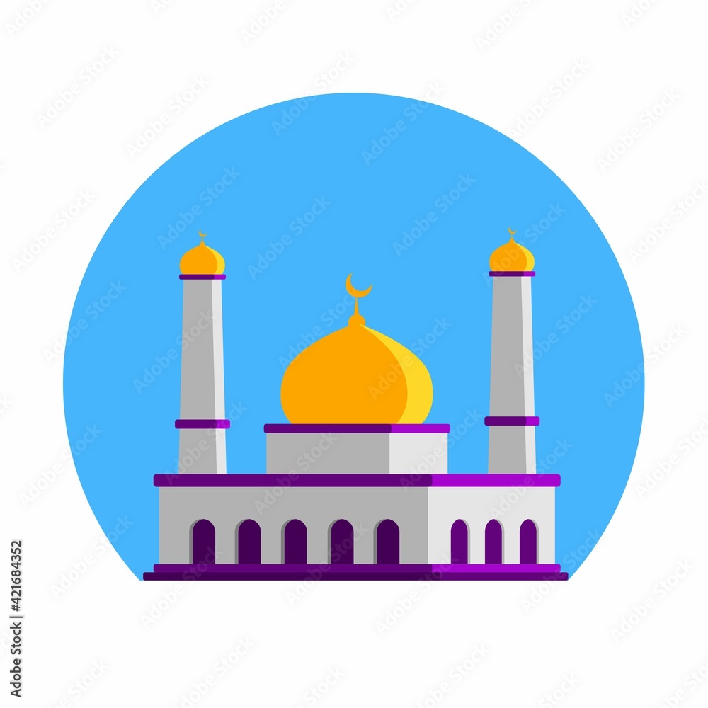white Mosque flat vector illustration
