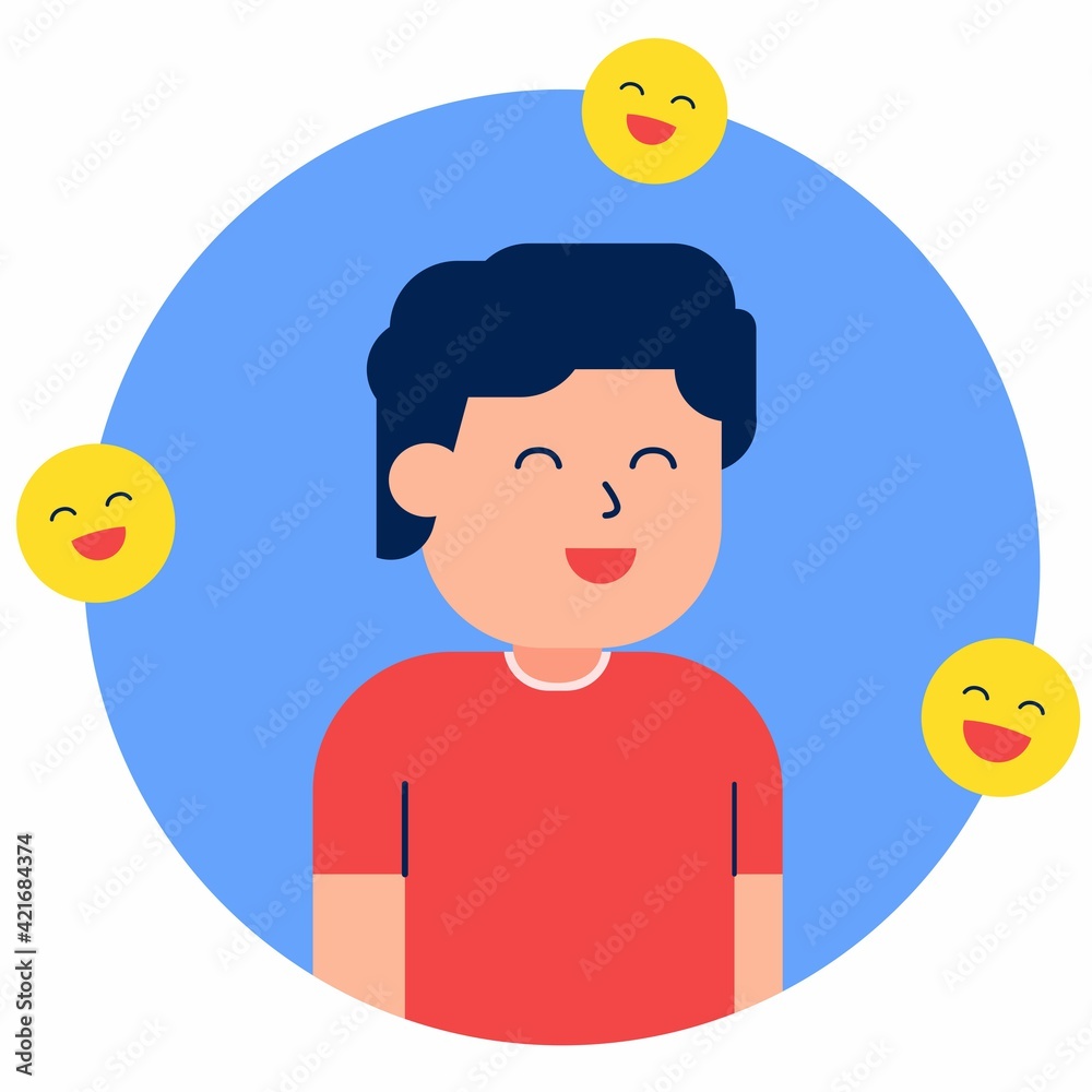 Happy boy and smile emoticon decoration. flat illustration. suitable for international happy day Happy boy and smile emoticon decoration. flat illustration. suitable for international happy day
