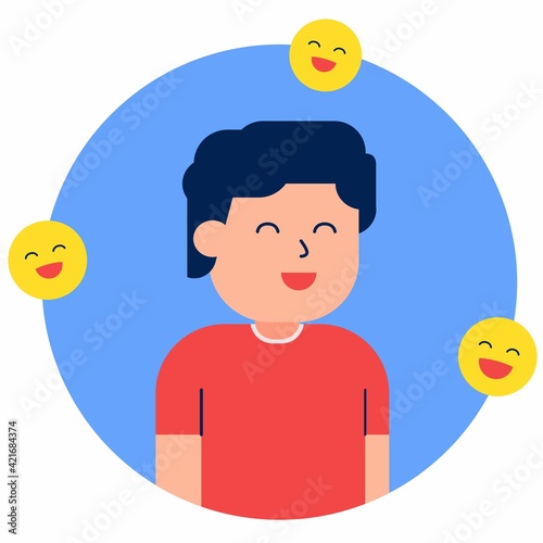 Happy boy and smile emoticon decoration. flat illustration. suitable for international happy day