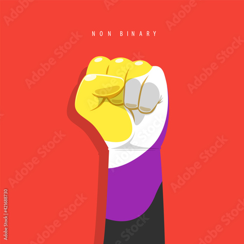 The fist with non binary sign color. Isolated Vector Illustration.