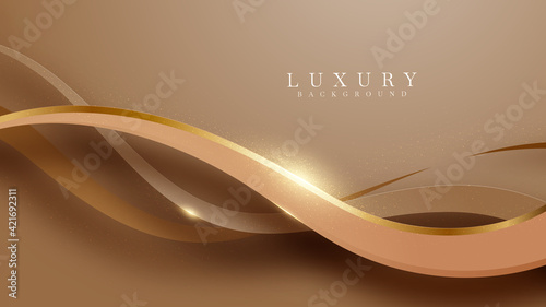 Elegant brown shade background with line golden elements. Realistic luxury paper cut style 3d modern concept. vector illustration for design.