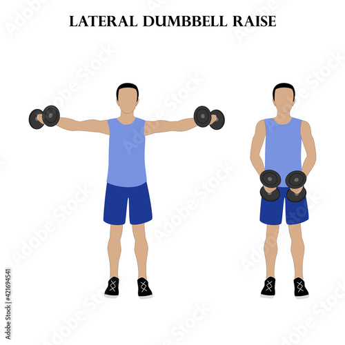 Lateral dumbbell raise workout exercise vector illustration