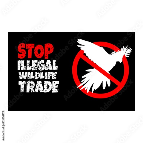 stop illegal bird animal trade hunt poster flat design vector illustration