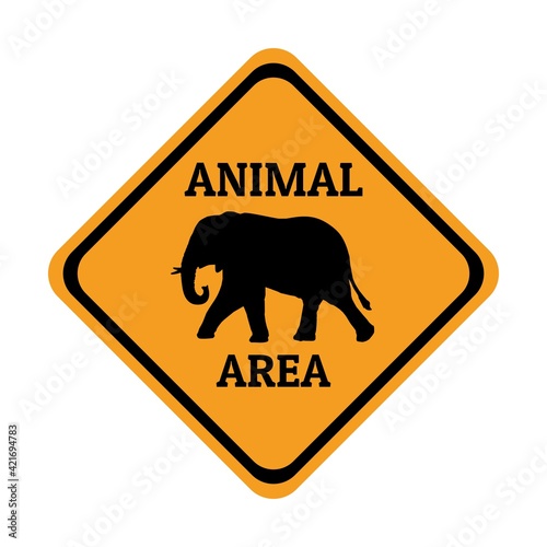 elephant animal warning traffic sign flat design vector illustration