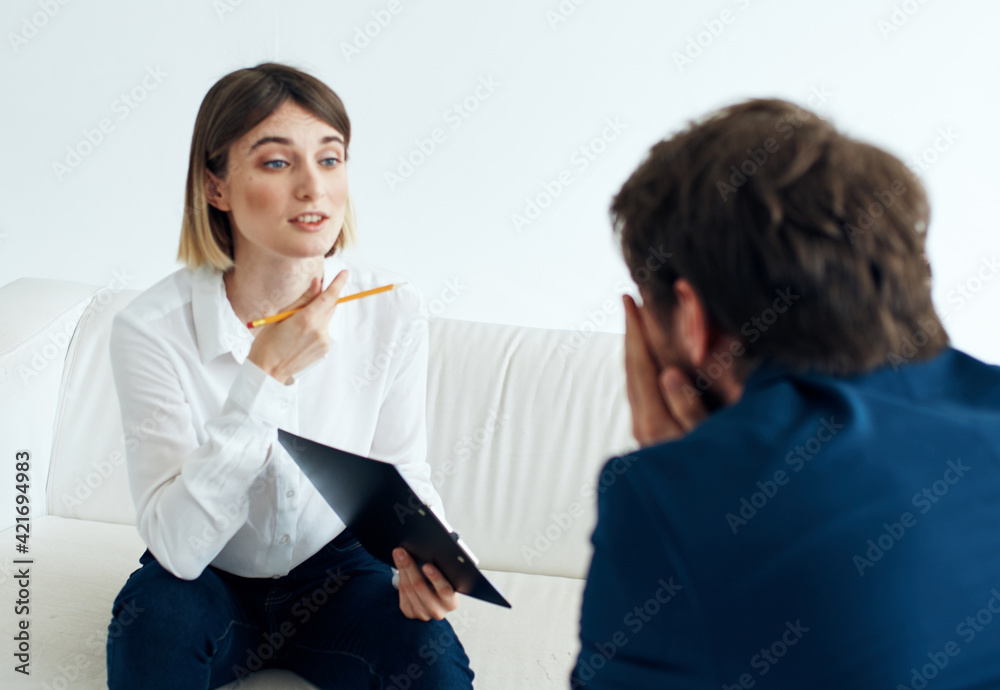 recruiting vacancies woman with documents and man in suit recruiting vacancies woman with documents and man in suit