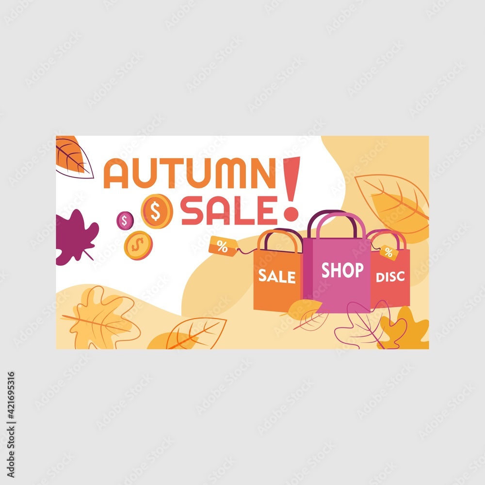 autumn sale maple orange seasonal cartoon doodle vector design illustration