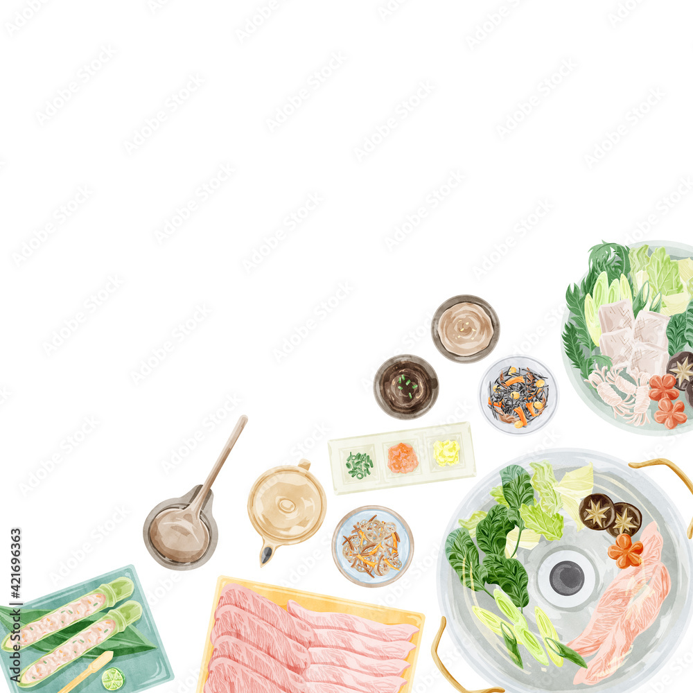 しゃぶしゃぶパーティー食事風景水彩手書きイラスト Stock Illustration Adobe Stock