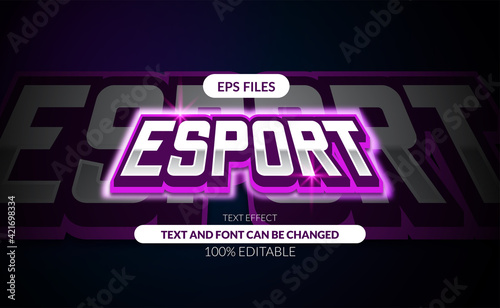 E-Sport gaming editable text effect. eps vector file. cyber game digital with glow purple pink color
