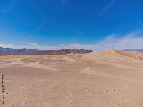Aerial view of the Amargosa Sand Dunes in a hot day