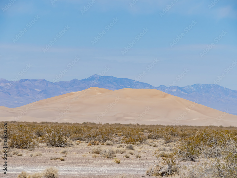 Sunny view of the Amargosa Sand Dunes in a hot day