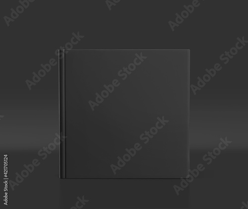 Black Square Hard Cover Book Mockup,  Magazine, Book, Booklet, Brochure, 3D Rendered on Dark background  © Pixelica21