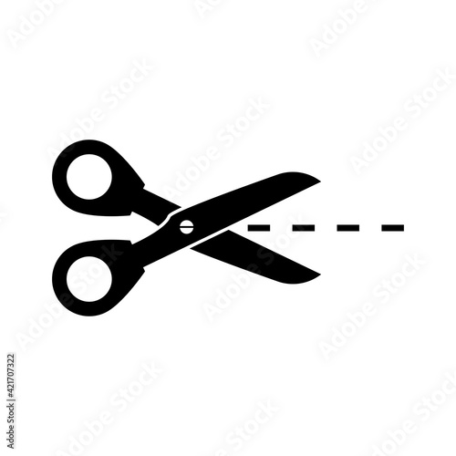 Scissors icon with cut line isolated on white background. Scissors icon isolated on white background. clippers icon vector illustration.