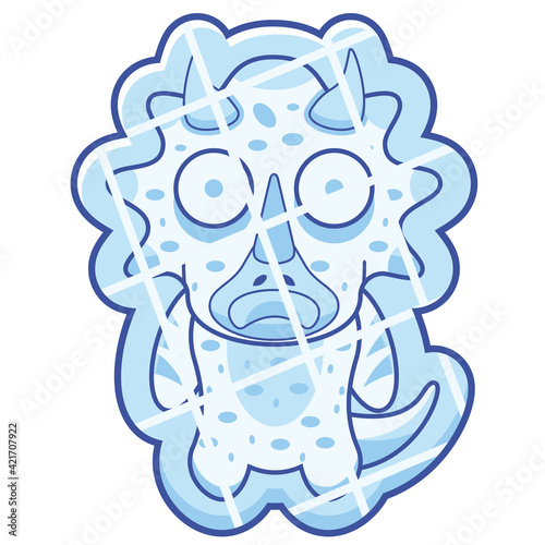 cartoon illustration of cute triceratops dinosaur character frozen