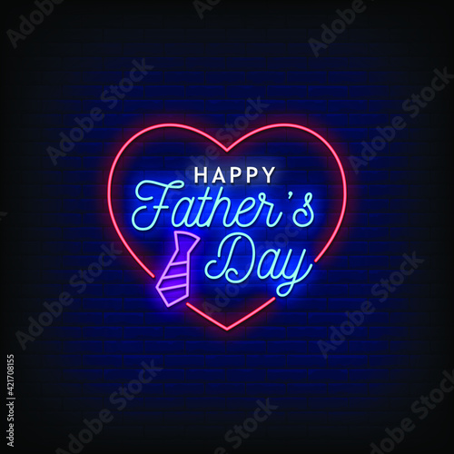 Happy Father's Day Neon Signs Style Text Vector