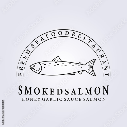 smoked salmon, fresh seafood logo fish vector illustration design line art simple label icon symbol