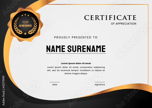 black and gold certificate of appreciation template