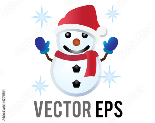 Vector classic snowman made from two large snowballs icon with christmas hat, scraf