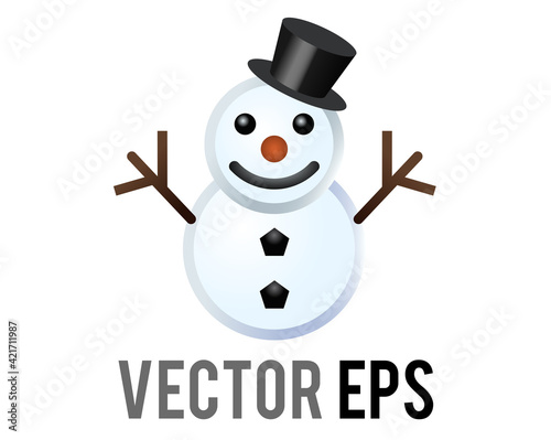 Vector classic snowman made from two large snowballs icon with snowflake