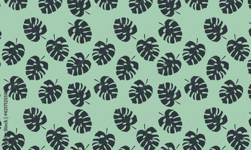 Vector green tropical leaves summer hawaiian seamless pattern with tropical green leaves on light green background. Great for vacation themed fabric, print, wallpaper, packaging.
