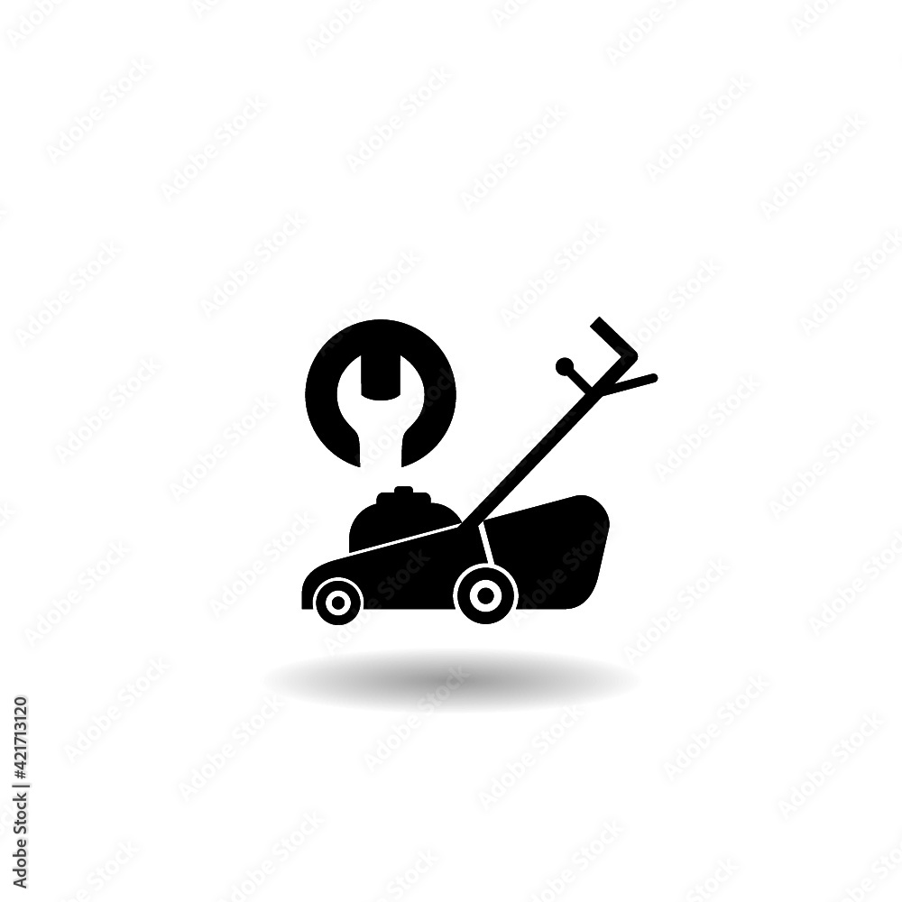 Repair of lawn mower glyph icon with shadow