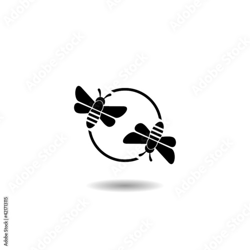 Bee circle icon with shadow