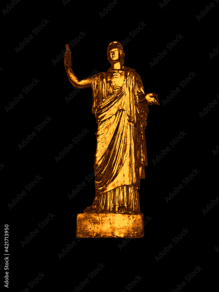 Obraz premium classical golden sculpture isolated on black. Gold statue of goddess in antique style