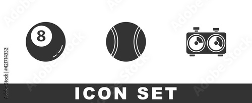 Set Billiard pool snooker ball, Tennis and Time chess clock icon. Vector