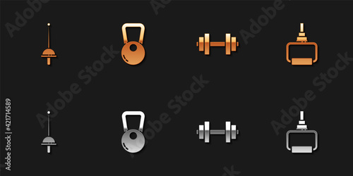 Set Fencing, Kettlebell, Dumbbell and TPX loop training equipment icon. Vector