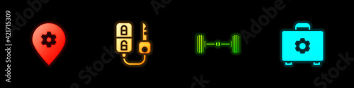 Set Location with car service, Car key remote, Chassis and Toolbox icon. Vector