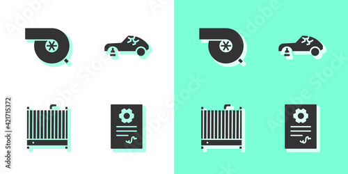 Set Auto service check automotive, Automotive turbocharger, Car radiator cooling system and Broken car icon. Vector