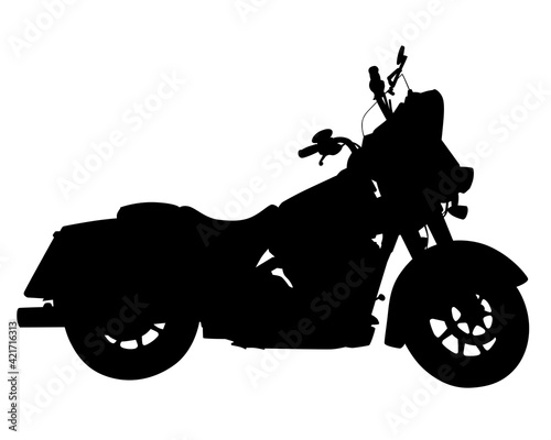 Retro motorcycle rides on the road. Isolated object on white background